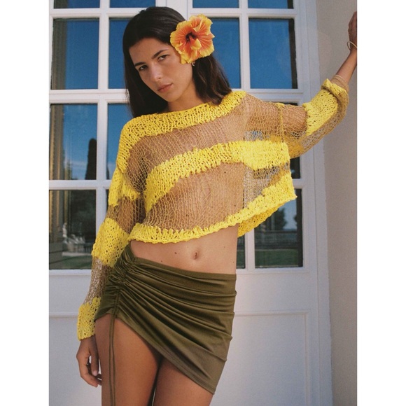 NWT Zara Open Knit Long Sleeve Top Yellow - Picture 8 of 8